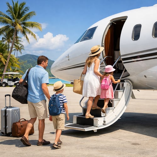 Family Boarding Private Jet in Tropical Paradise-1