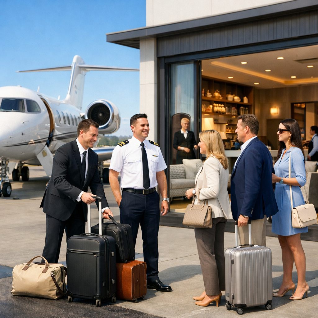 Luxury Jet at Modern FBO with Welcoming Staff-1