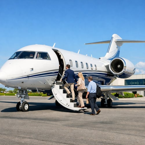 Sleek Private Jet on Tarmac Under Blue Sky-1